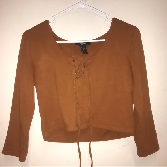 Forever 21 Tops - Forever 21, XL, brown 1/3 sleeve crop top